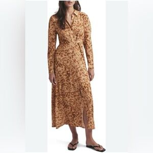 Favorite Daughter Leopard Print Long Sleeve Midi Dress in Tan & Brown